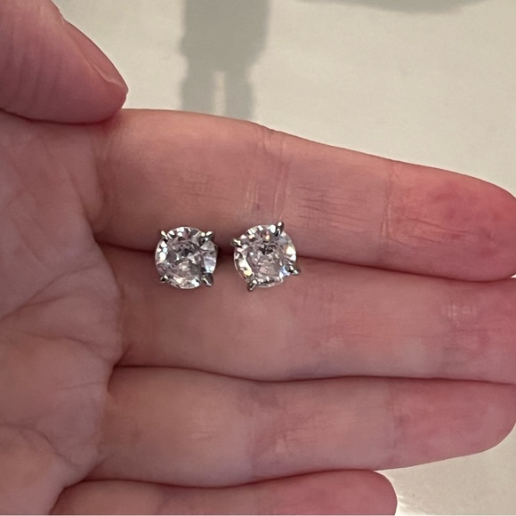 Silver Diamond Stud Earrings - Picture 4 of 6